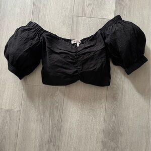 BCBGeneration Black Off-Shoulder Puff Sleeve Crop Top Med. Side Zip NWT